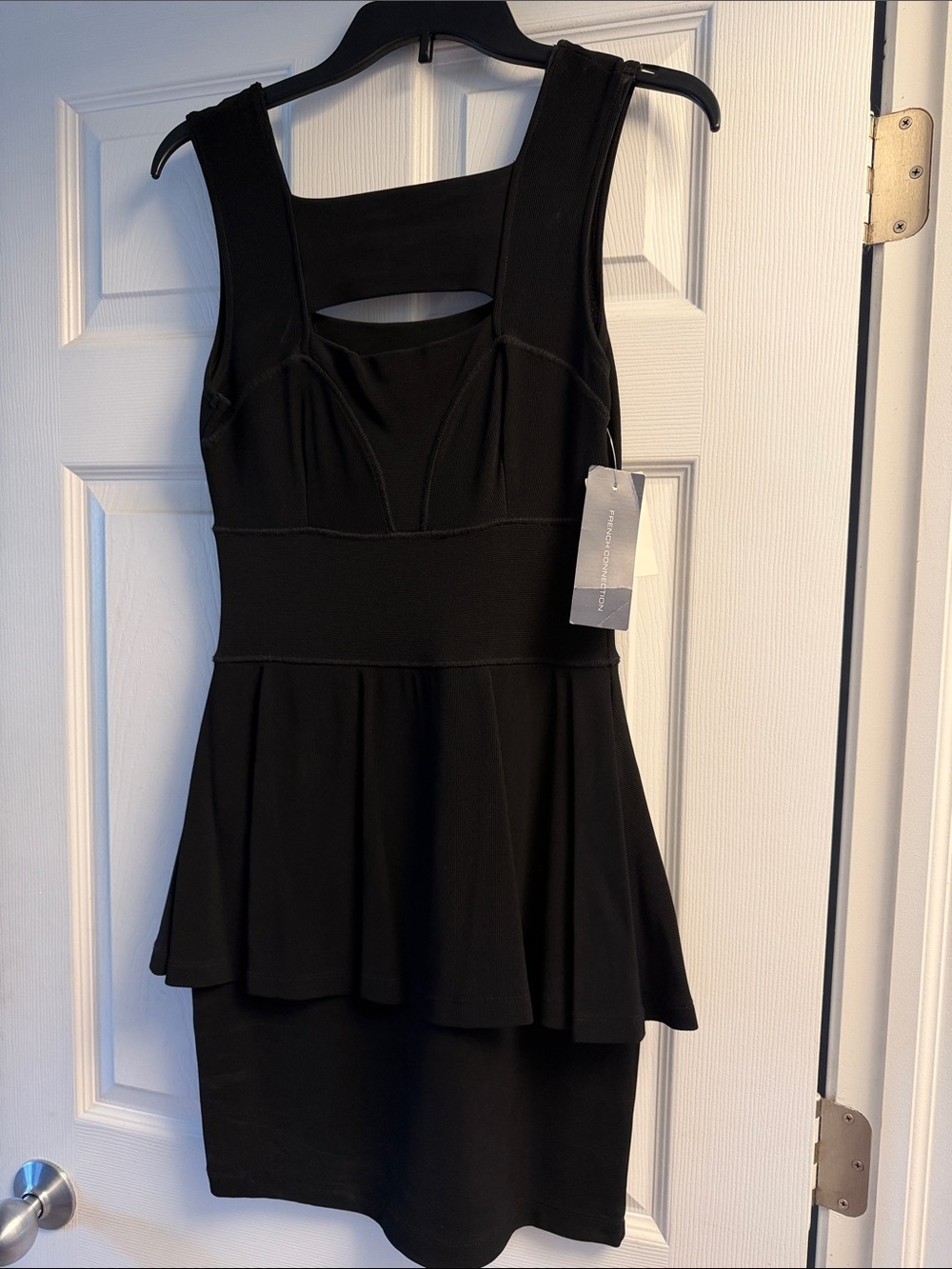 French Connection Black Sleeveless Peplum Dress with Front Cutout